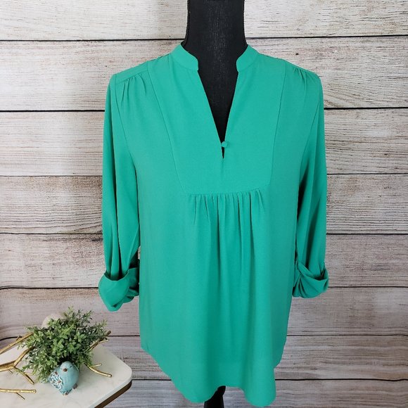 BRIXON IVY AQUA GREEN V-NECK L/S TOP - SMALL - Picture 1 of 13